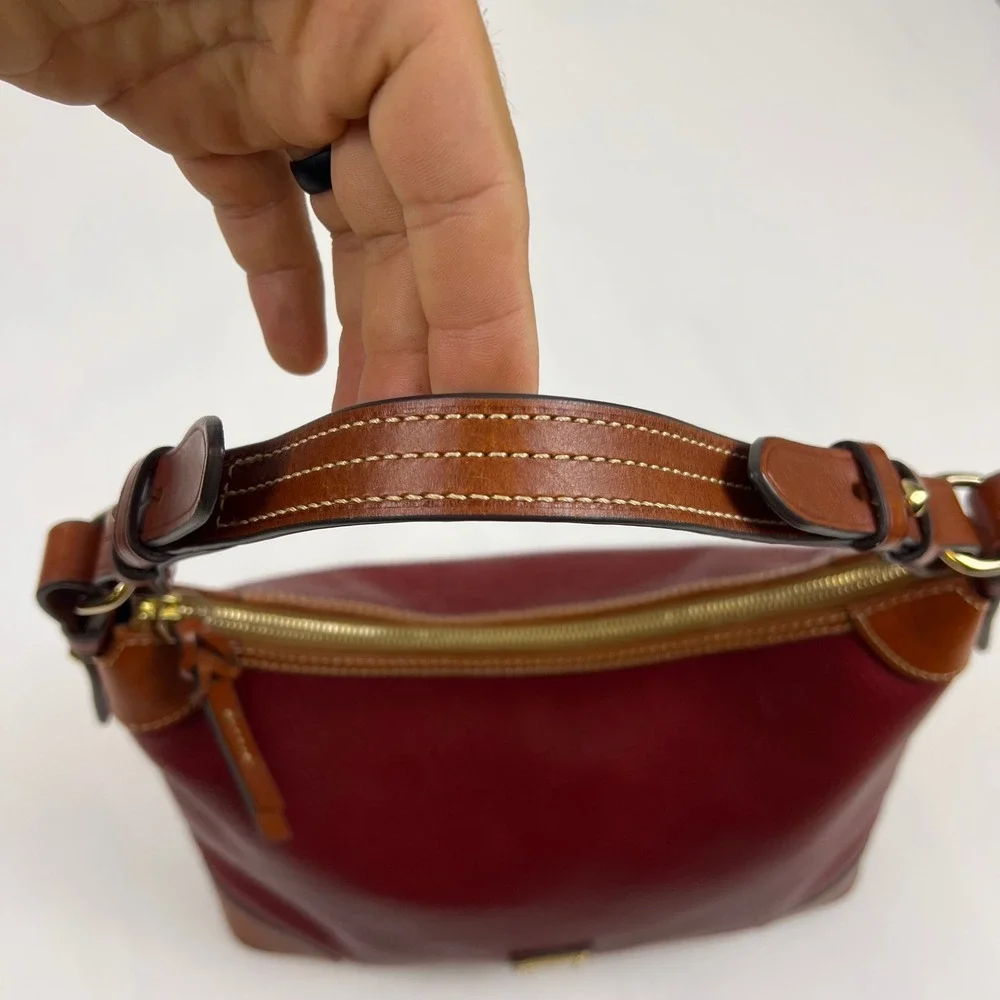 Dooney & Bourke Pebble Grain Leather Hobo Bag Burgundy Brown Trim Good Condition